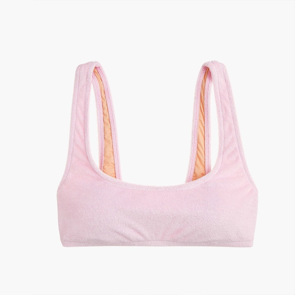 J. Crew Pink Scoop Neck Bikini Top in Terry